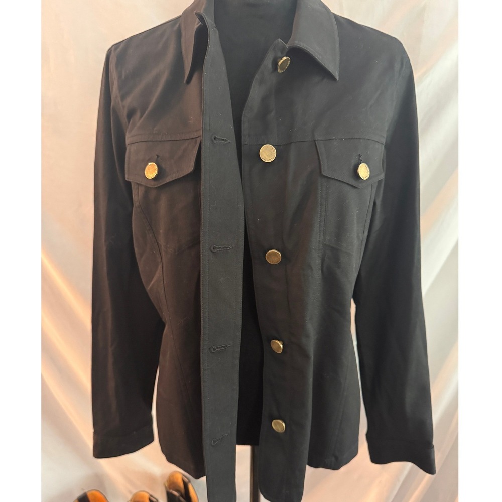 Jones New York Country Black Stretch Utility Jacket Brass Buttons Size 14